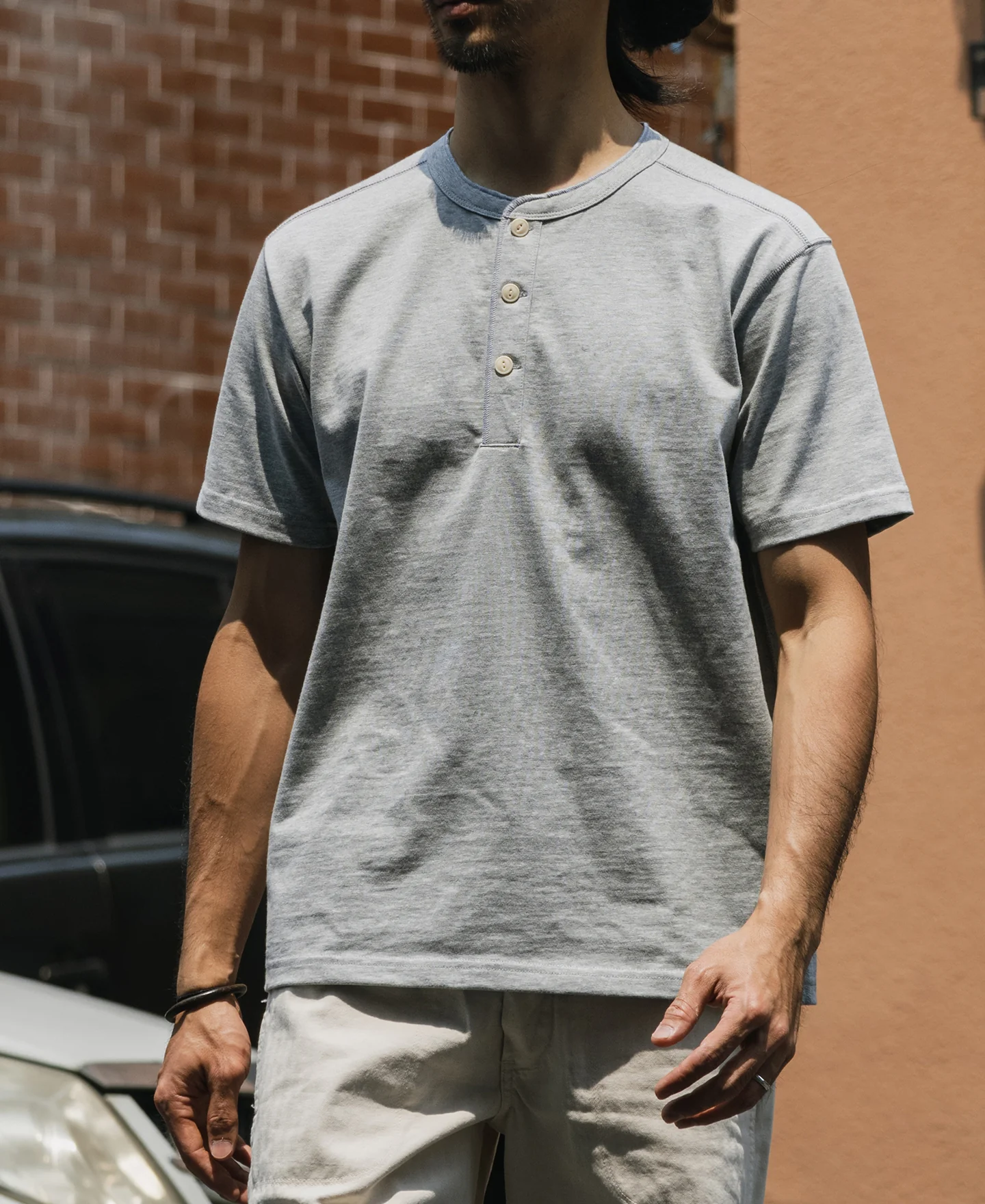 10.6 oz Cotton Short Sleeve Henley T-Shirt - Gray - Image 4