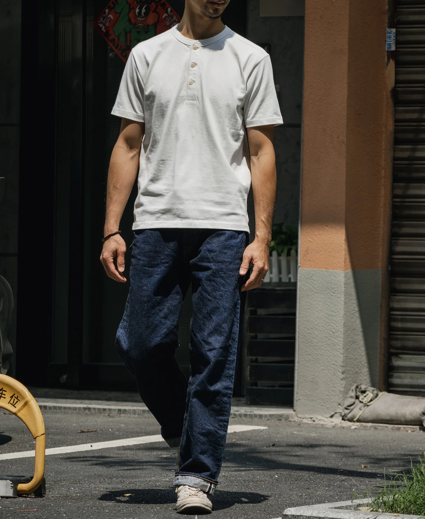 10.6 oz Cotton Short Sleeve Henley T-Shirt - White - Image 4
