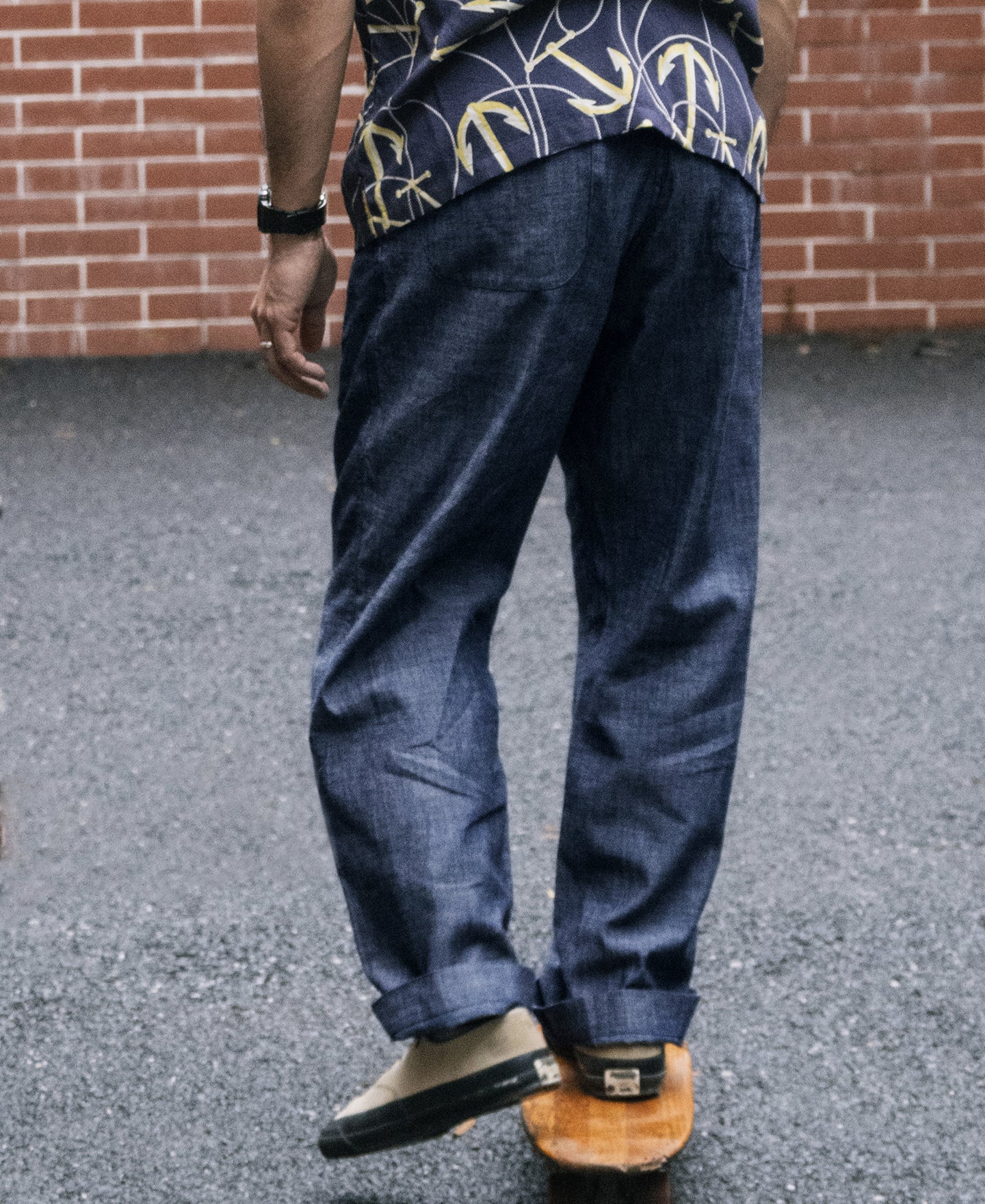 1930s Double-Pleated Chambray Pants - Image 5