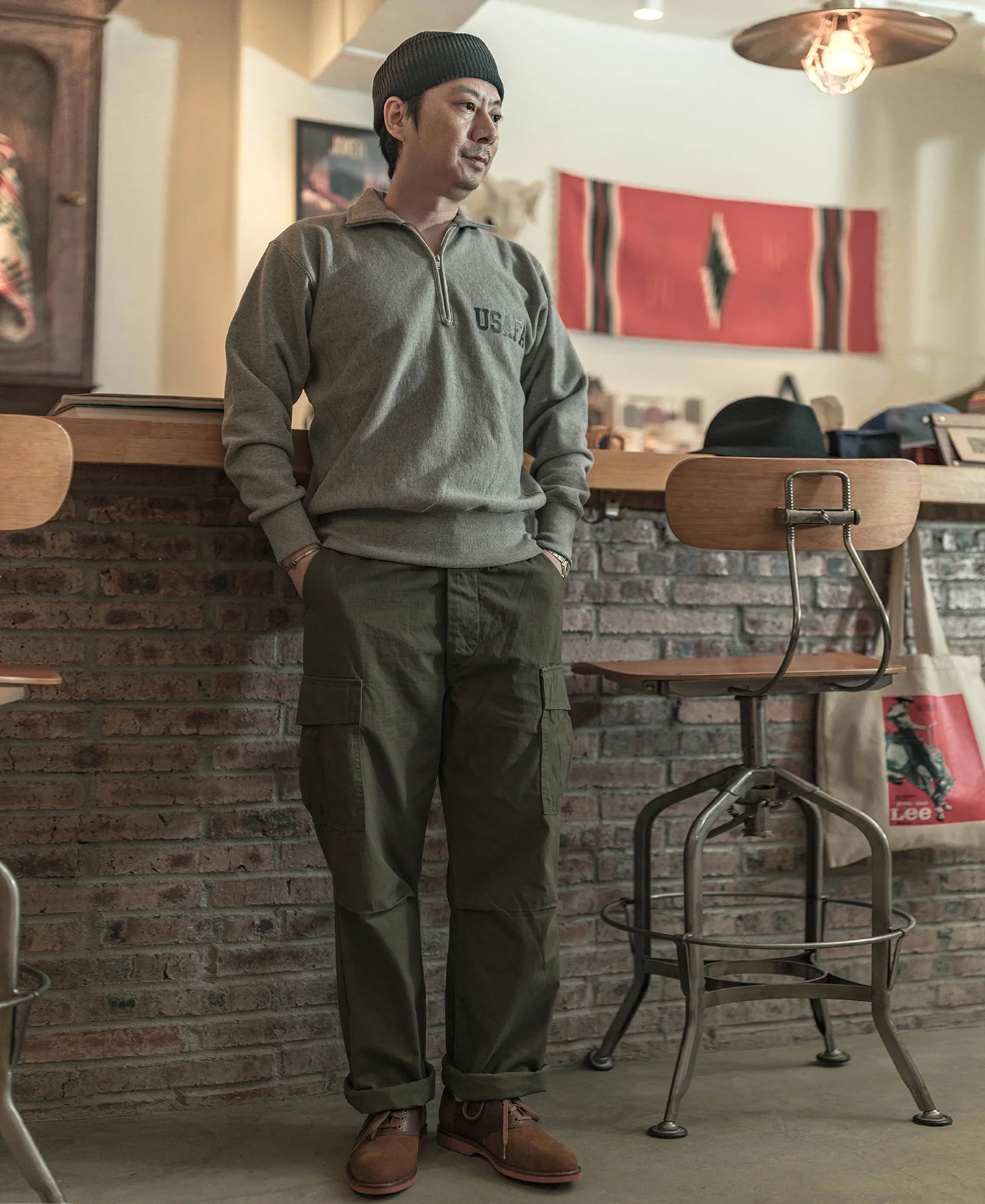 1950s USAFA Reverse Weave Half-Zip Sweatshirt - Gray - Image 3