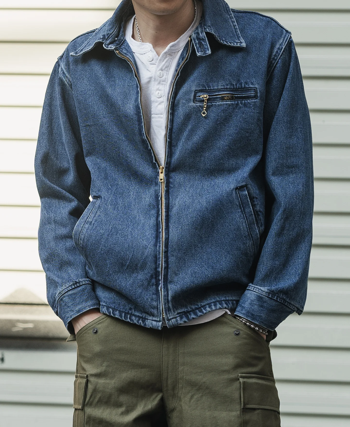 1970s Stonewashed Zip Up Denim Work Jacket - Image 4