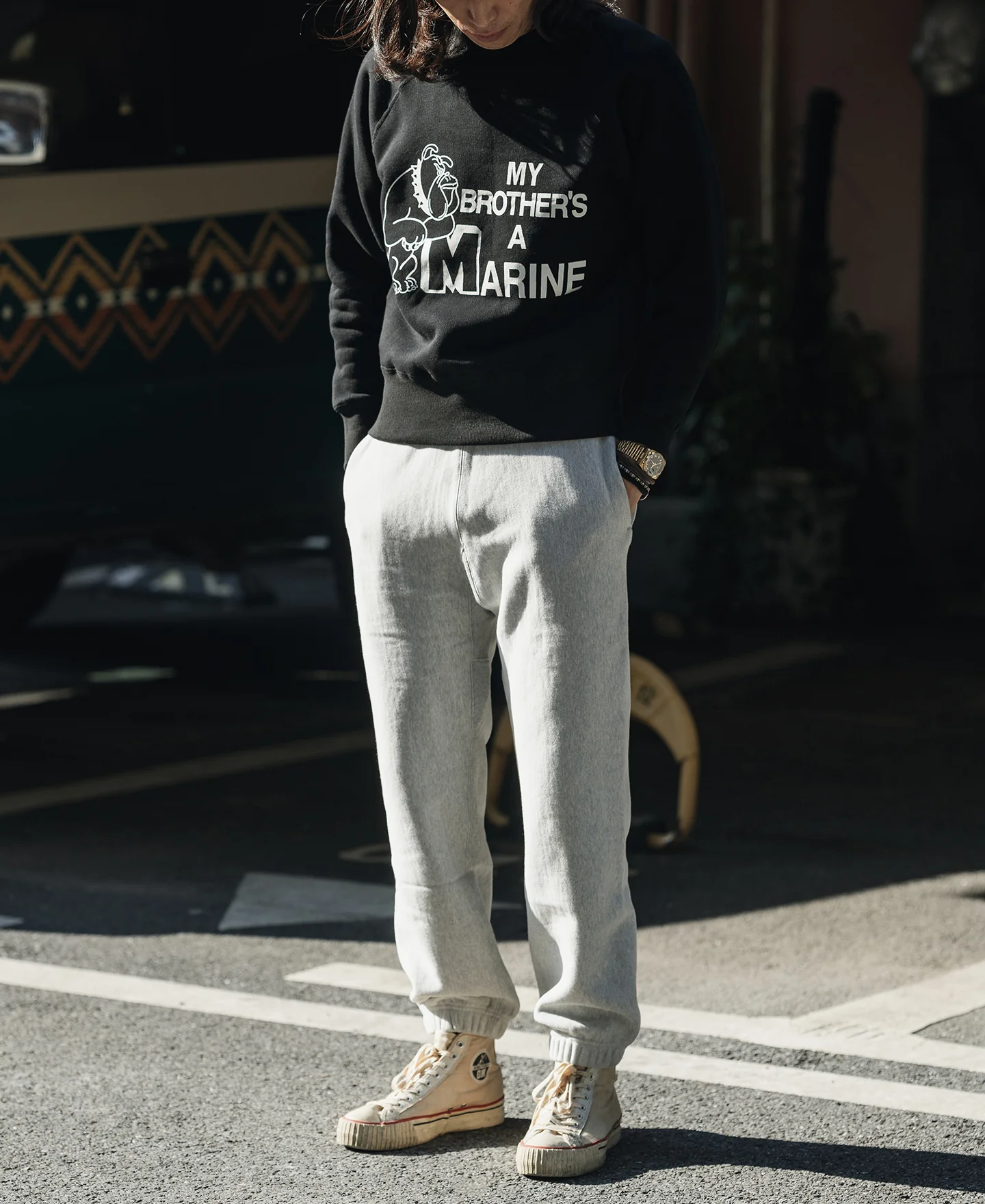 1980s Marine Bulldog Raglan Sweatshirt - Black - Image 3