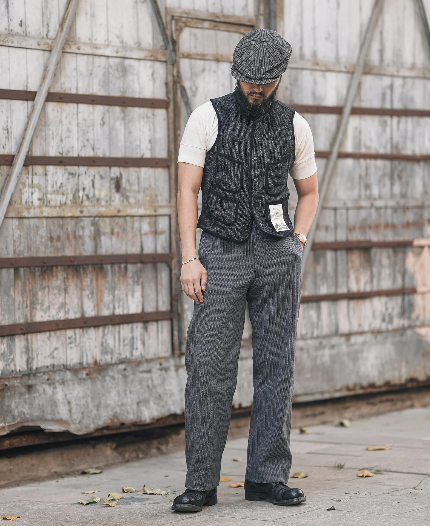 1930s Salt & Pepper Beach Cloth Wool Vest - Image 5