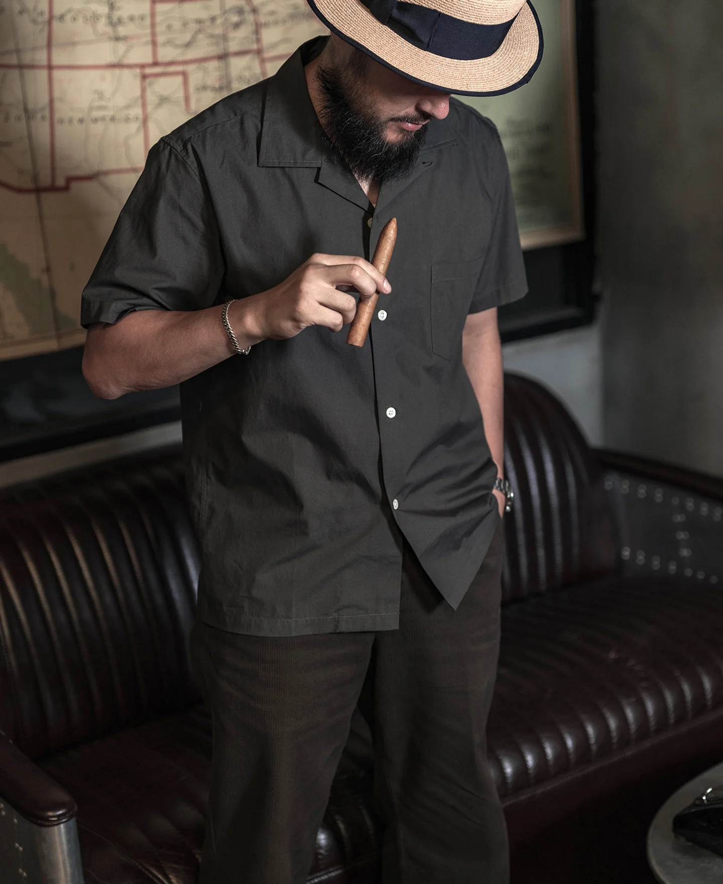 Classic Panama Open Collar Shirt - Dark Gray - Image 7