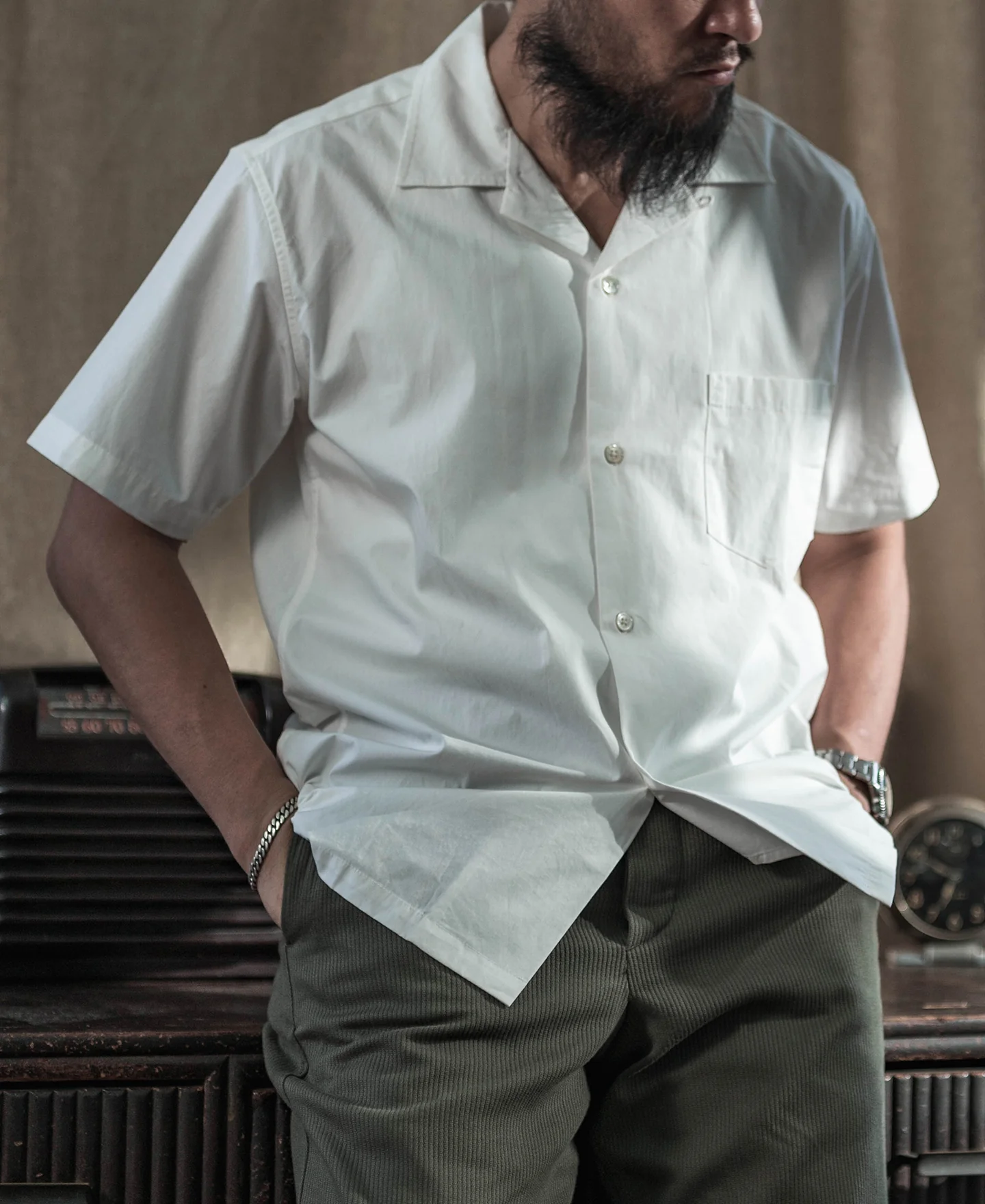 Classic Panama Open Collar Shirt - Ivory White - Image 4