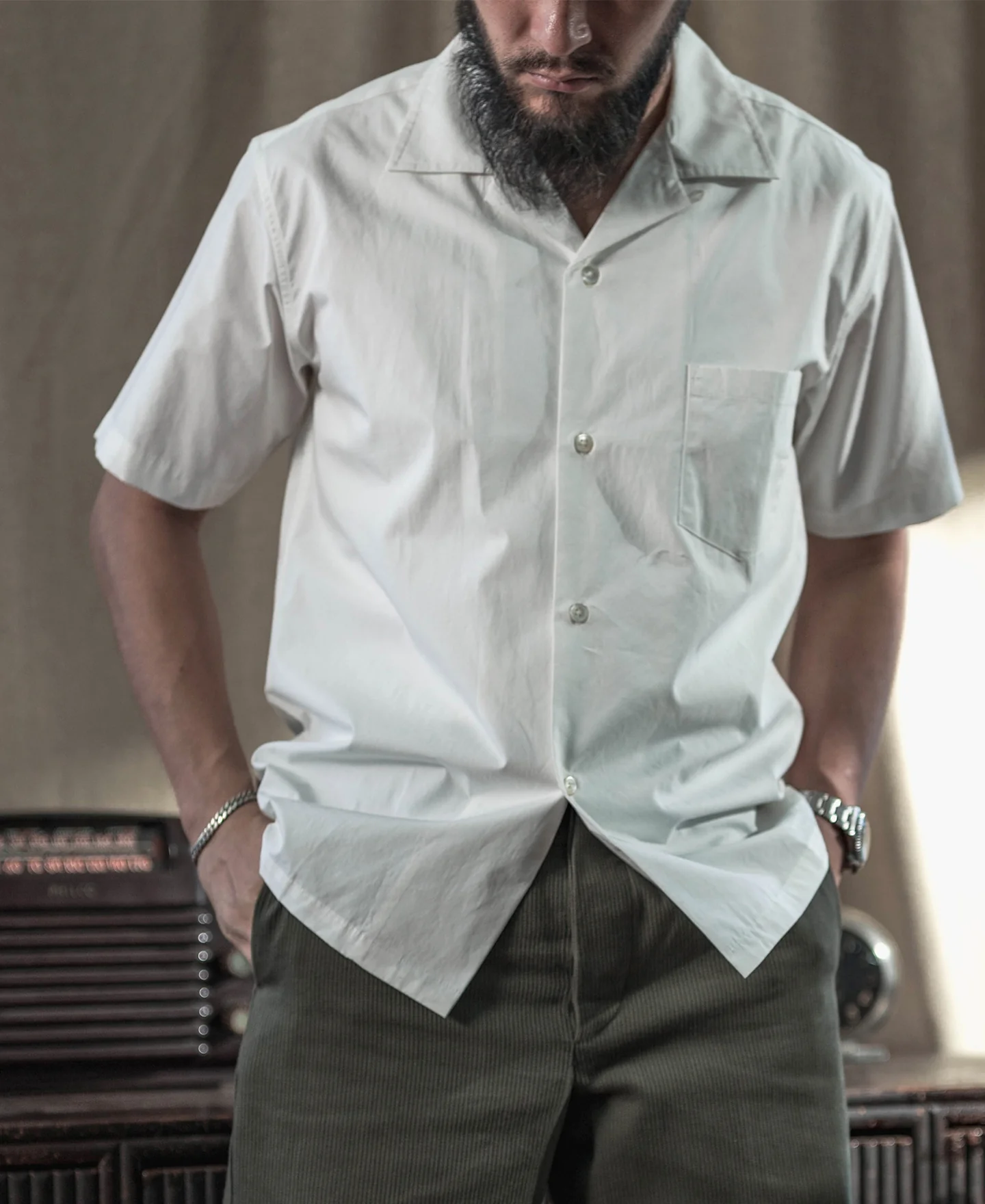 Classic Panama Open Collar Shirt - Ivory White - Image 6