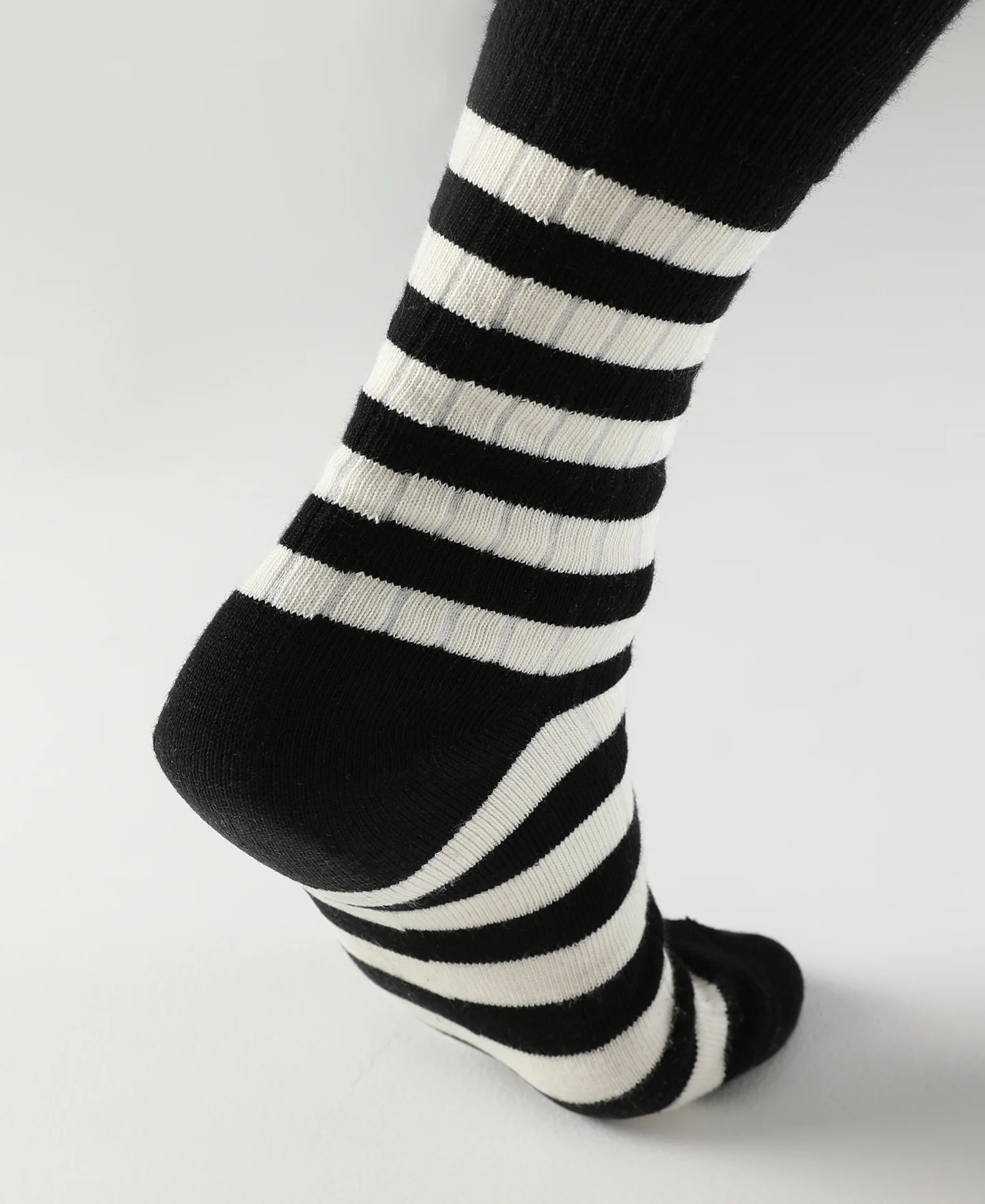 Retro Striped Cotton Socks - Black/White - Image 7