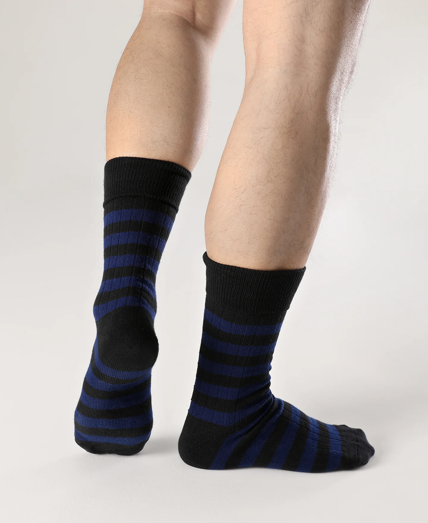 Retro Striped Cotton Socks - Black/Blue - Image 4