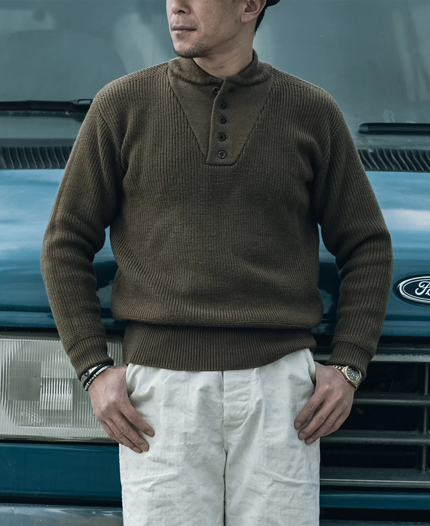US Army High Neck Wool Sweater - Olive - Image 3